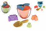 Teddies Sada na piesok plast vedro, lopatka, hrabličky, 3 formičky 3 farby v sieťke