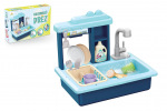 Teddies Drez na umývanie riadu modrý + kohútik na vodu na batérie plast s doplnkami v krabici 46x28x12cm
