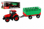 Teddies Traktor Zetor s vlekom plast 36cm na zotrvačník na bat. so svetlom so zvukom v krabici 39x13x13cm