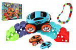 Teddies Autodráha farebná pružná 92 ks plast + auto na batérie so svetlom v krabici 35x27x6cm
