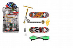 Teddies Sada skateboard skrutkovací, kolobežka prstová, waveboard plast s doplnkami mix druhov na karte 16x30cm